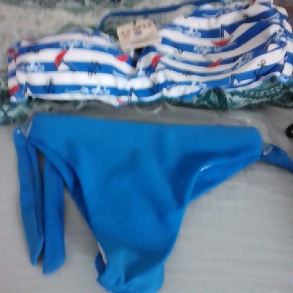 NWT Blue and White Striped Bikini Set